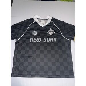 No Boundaries New York Soccer Jersey Large Black Checkered Mesh Collar USA NWT